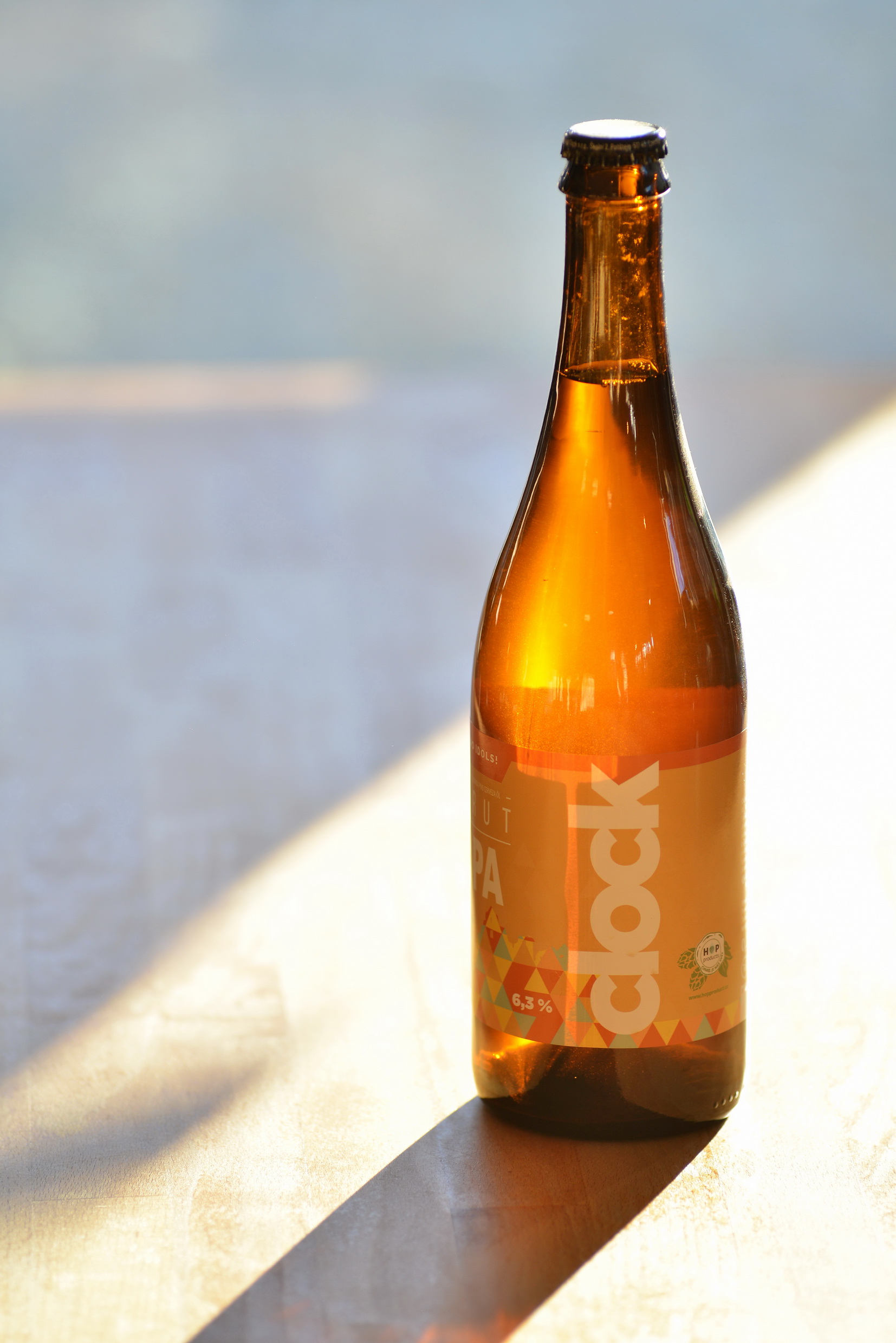 Clock IPA bottle in sunlight